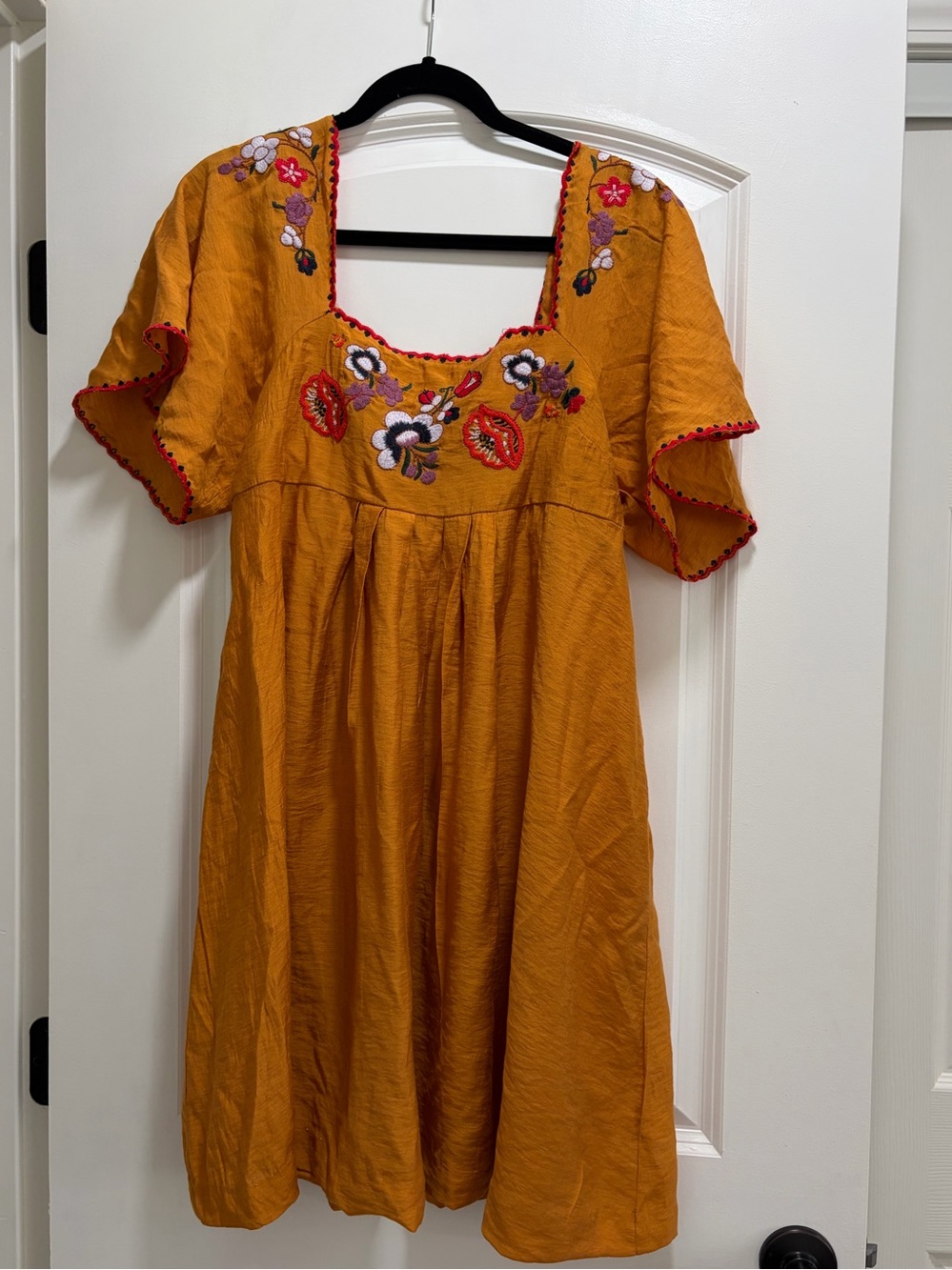 Madewell Embroidered Square-Neck Babydoll Mini Dress Yellow Boho